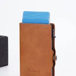 Billetera Porta Tarjetas Metalico Tarjetero Con Bloqueo Rfid Marrón