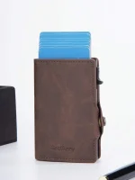 Billetera Porta Tarjetas Metalico Tarjetero Con Bloqueo Rfid Cafe