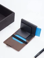 Billetera Porta Tarjetas Metalico Tarjetero Con Bloqueo Rfid Cafe - Imagen 2