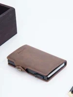 Billetera Porta Tarjetas Metalico Tarjetero Con Bloqueo Rfid Cafe - Imagen 3