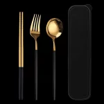 Set de palillos para Sushi, tenedor y cuchara de acero inoxidable con estuche portátil