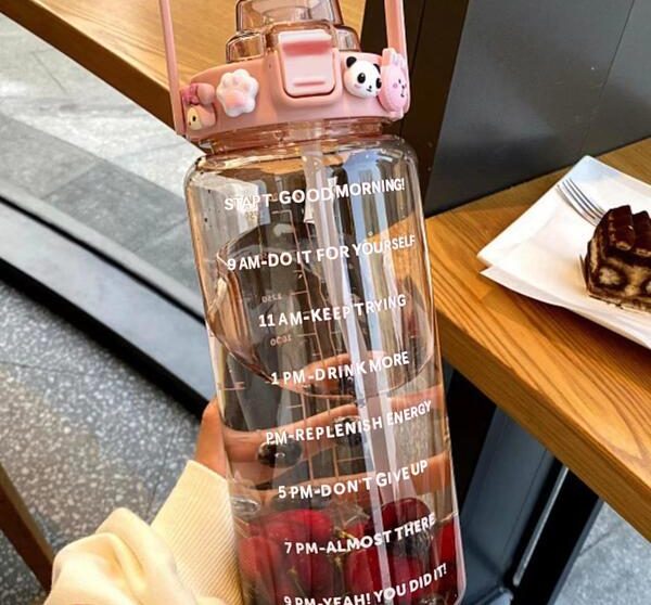 Termo o botella de agua con diseños 2 Litros motivacional Rosado