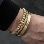 Hombres 3 piezas/set Pulsera con diseño de números romanos dorado