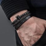 3 piezas/set Pulsera de moda con diseño de corona con diseño trenzado para hombres para decoración diaria