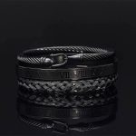 Hombres 3 piezas/set Pulsera con diseño trenzado de acero inoxidable negro