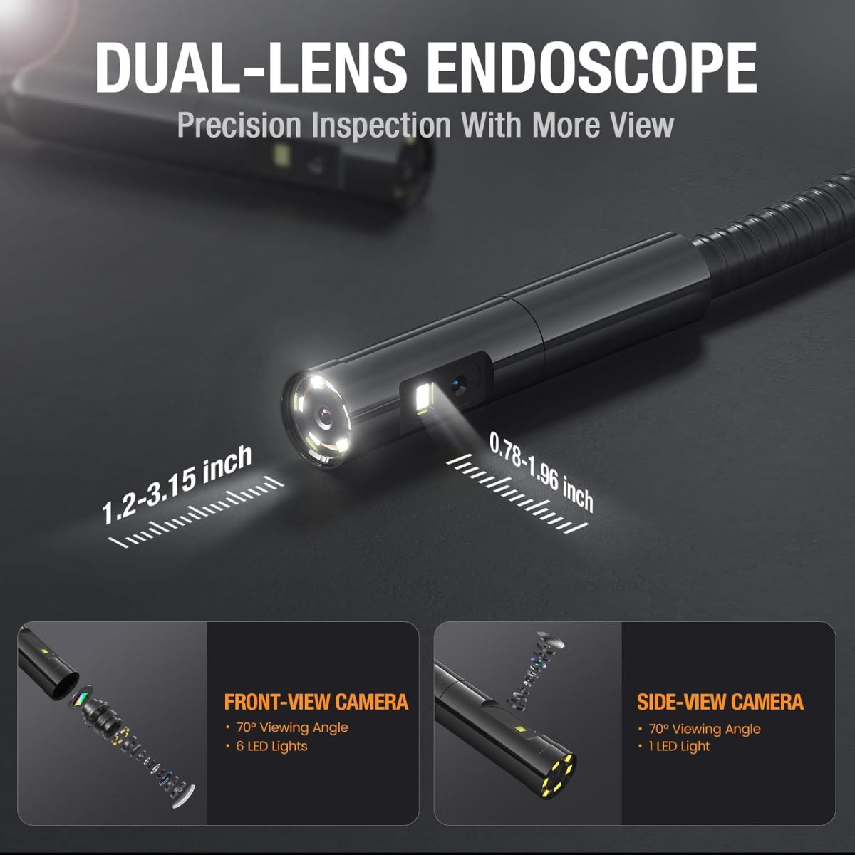 Teslong NTS300 Cámara de Inspección Endoscopio Doble Lente – Pantalla IPS 5", Cable 5m, Grabación HD - Imagen 9