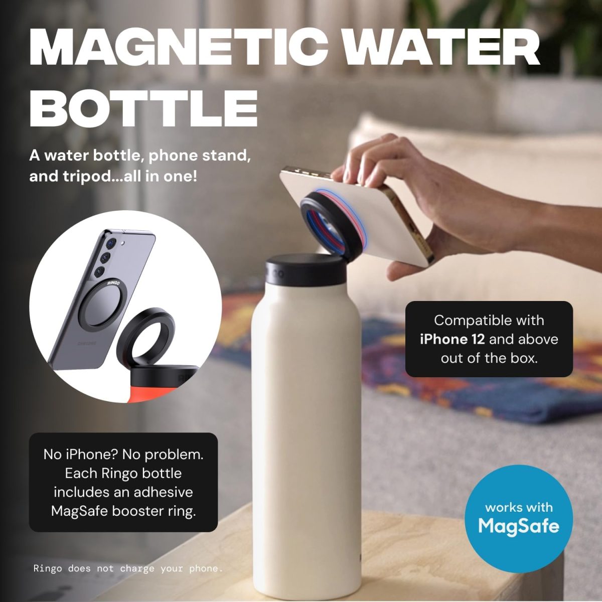 Botella Ringo 32 oz con Soporte Magnético para Teléfono – Acero Inoxidable, Compatible MagSafe - Imagen 4