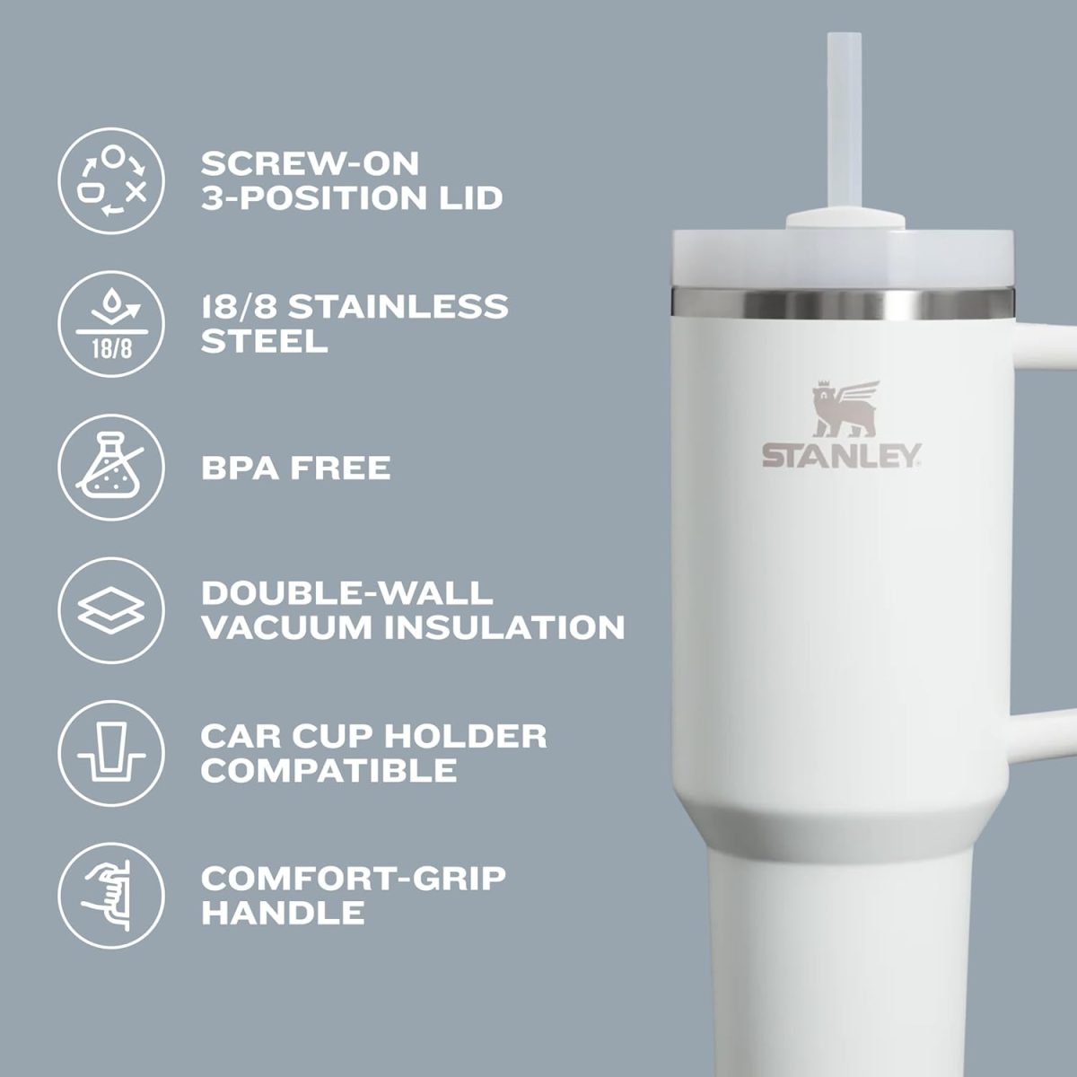 Stanley Quencher H2.0 FlowState – Vaso Térmico de 30 oz con Tapa y Pitillo Reutilizable - Imagen 6