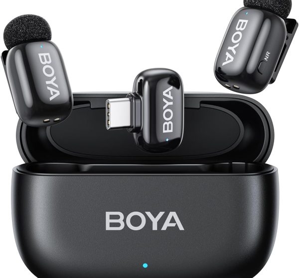 BOYA Mini Micrófono Lavalier Inalámbrico USB-C – 30h Batería, Cancelación de Ruido y Cambio de Voz AI