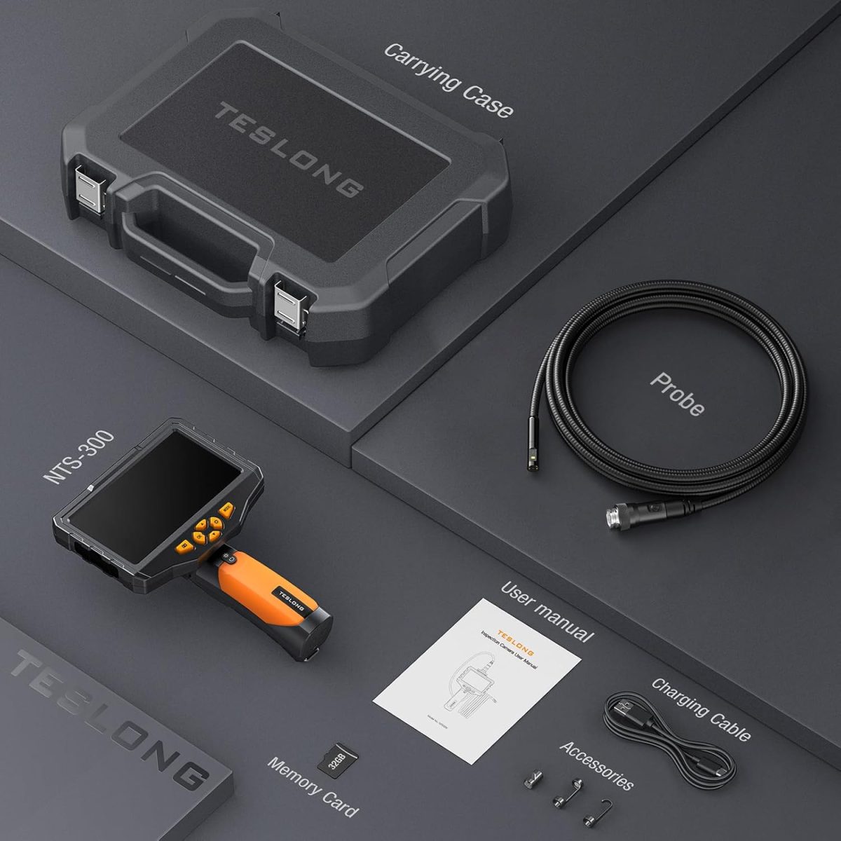 Teslong NTS300 Cámara de Inspección Endoscopio Doble Lente – Pantalla IPS 5", Cable 5m, Grabación HD - Imagen 2
