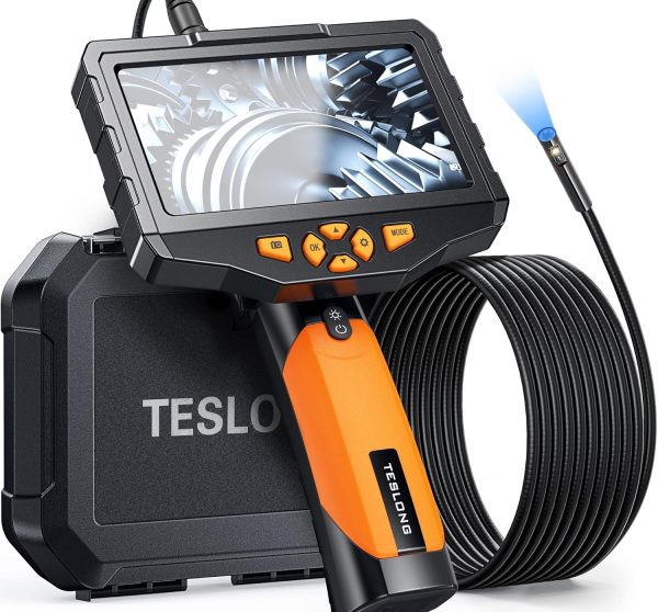 Teslong NTS300 Cámara de Inspección Endoscopio Doble Lente – Pantalla IPS 5", Cable 5m, Grabación HD